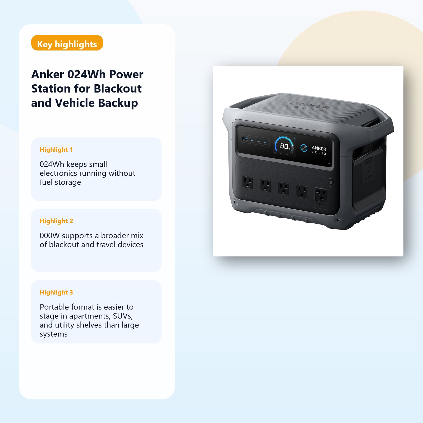 portable power station for blackout backup and vehicle readiness detail panel