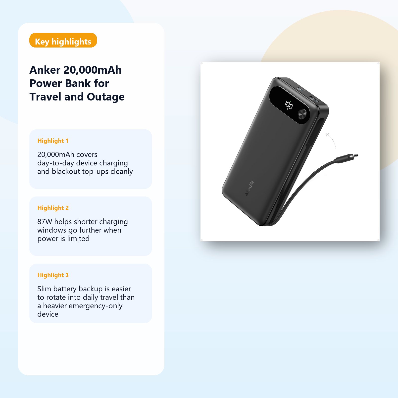 portable power bank for travel and blackout charging backup detail panel