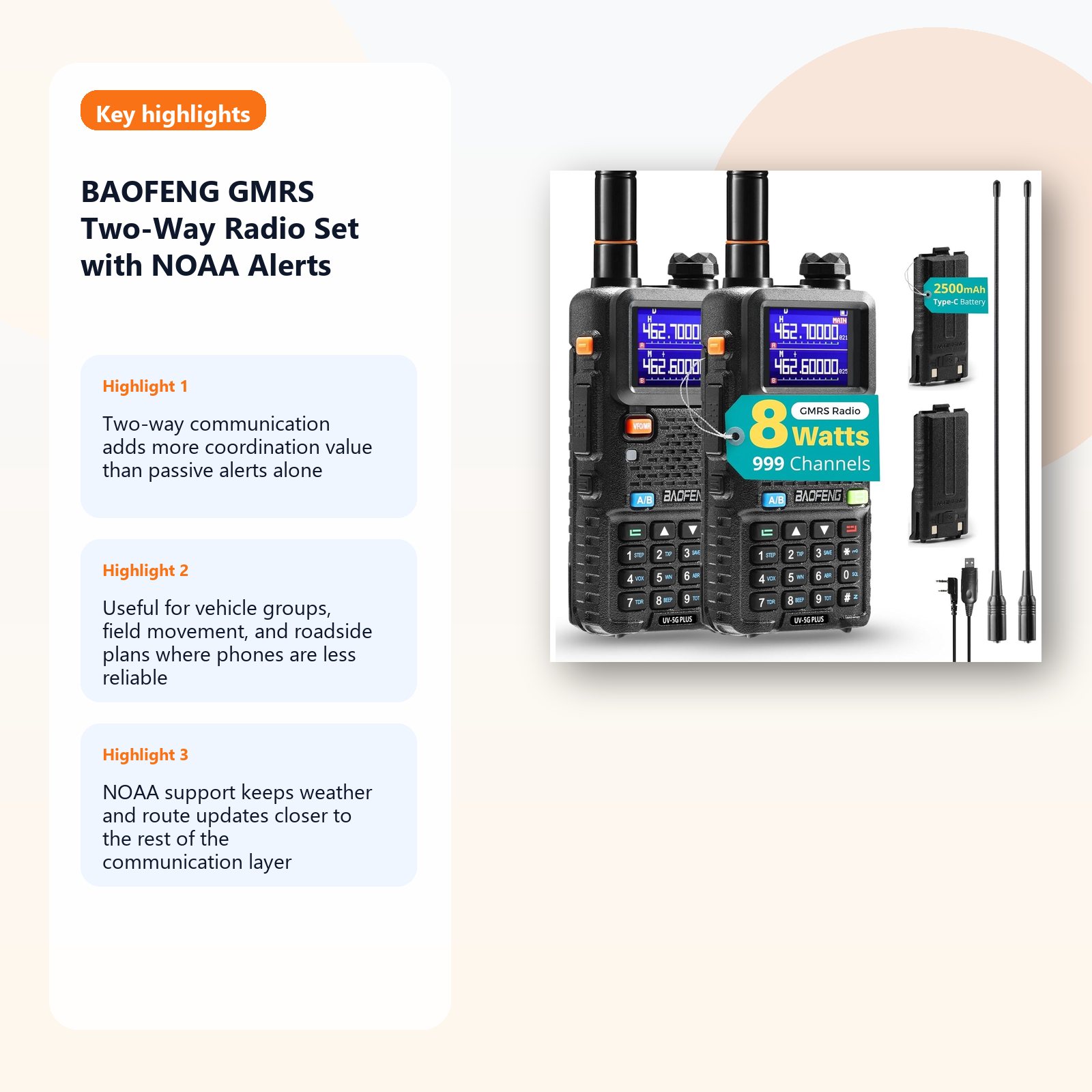 gmrs radio set for vehicle coordination and field communication detail panel