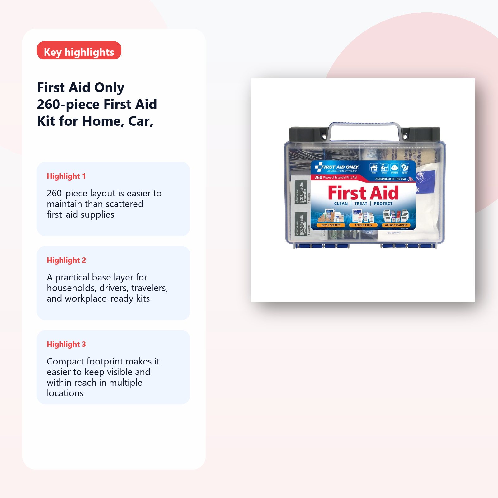 compact first aid kit for home car and travel use detail panel