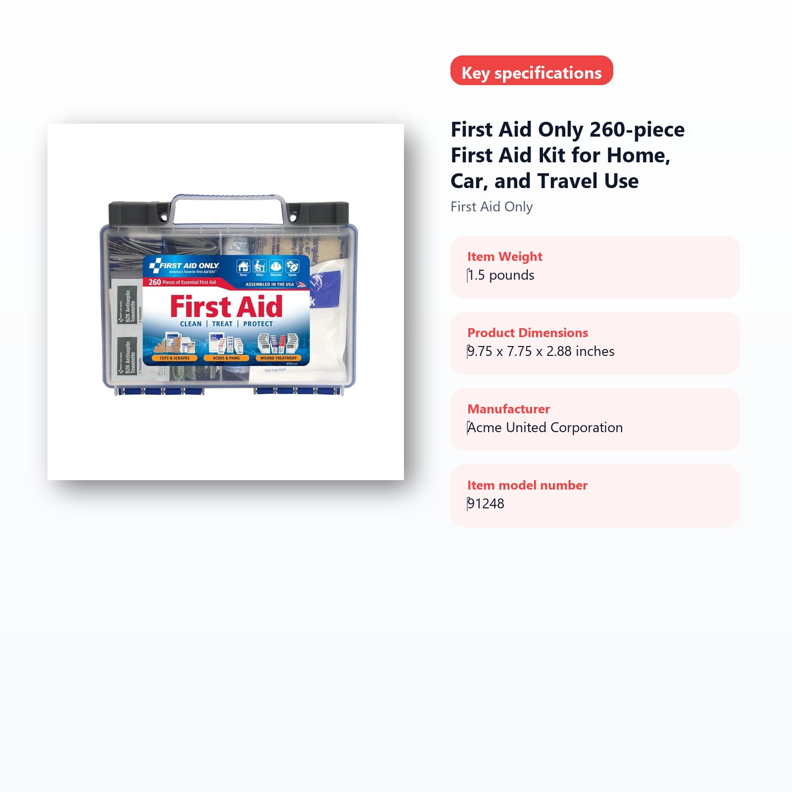 compact first aid kit for home car and travel use specifications guide