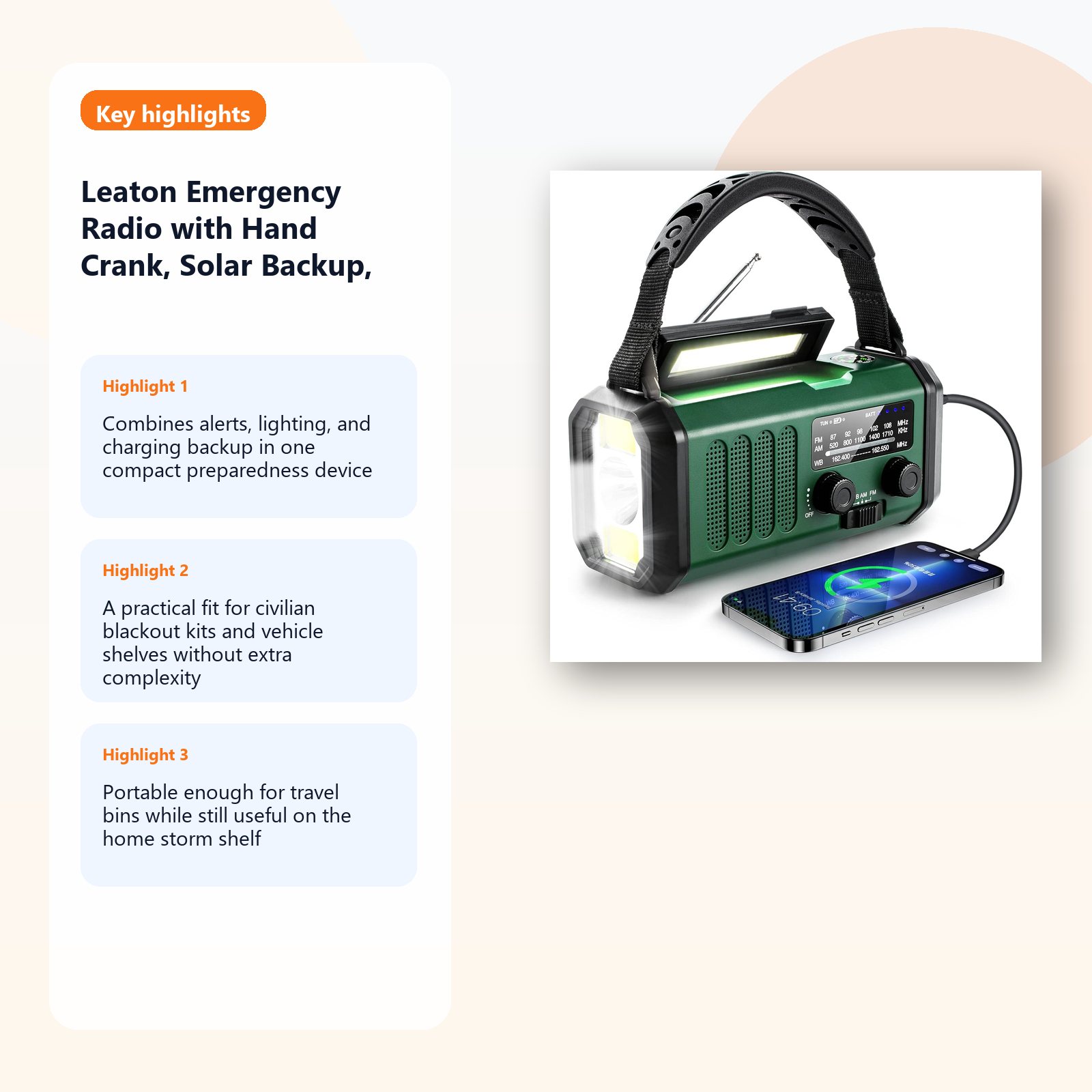 hand crank solar emergency radio for blackout and storm readiness detail panel