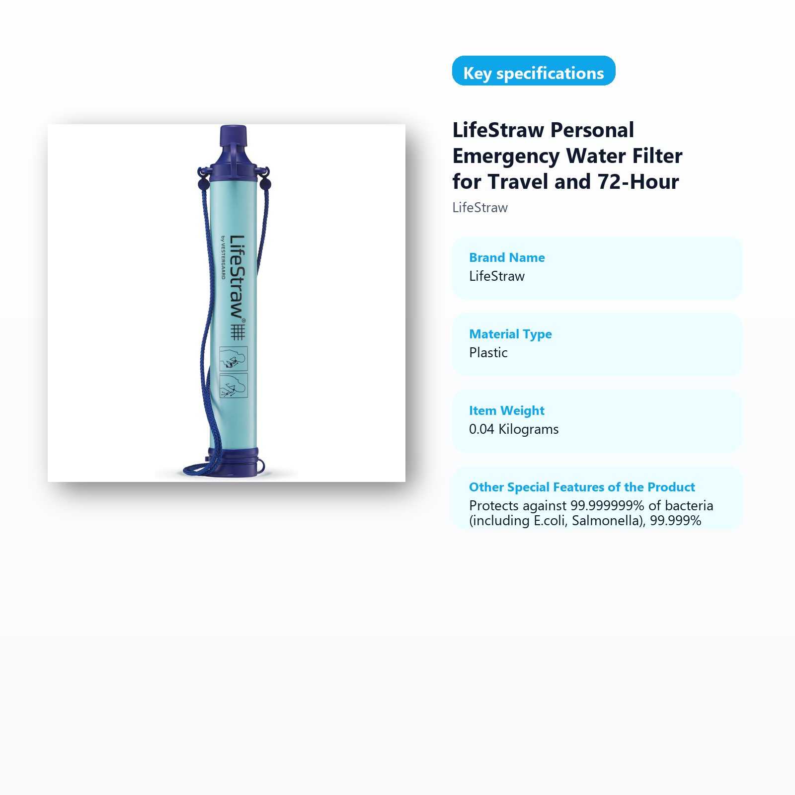 personal emergency water filter for travel and 72 hour kits specifications guide
