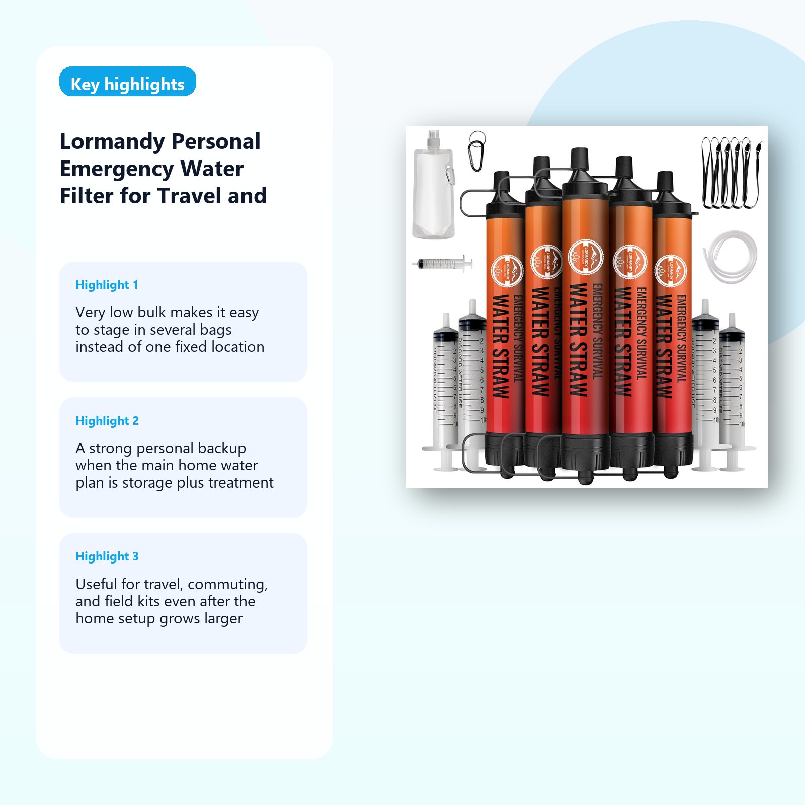 personal emergency water filter for travel and 72 hour kits detail panel