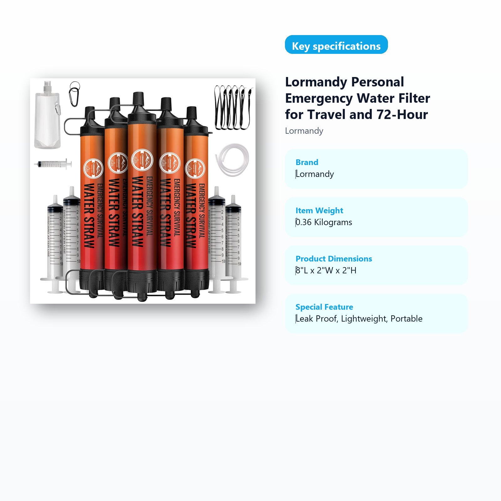 personal emergency water filter for travel and 72 hour kits specifications guide