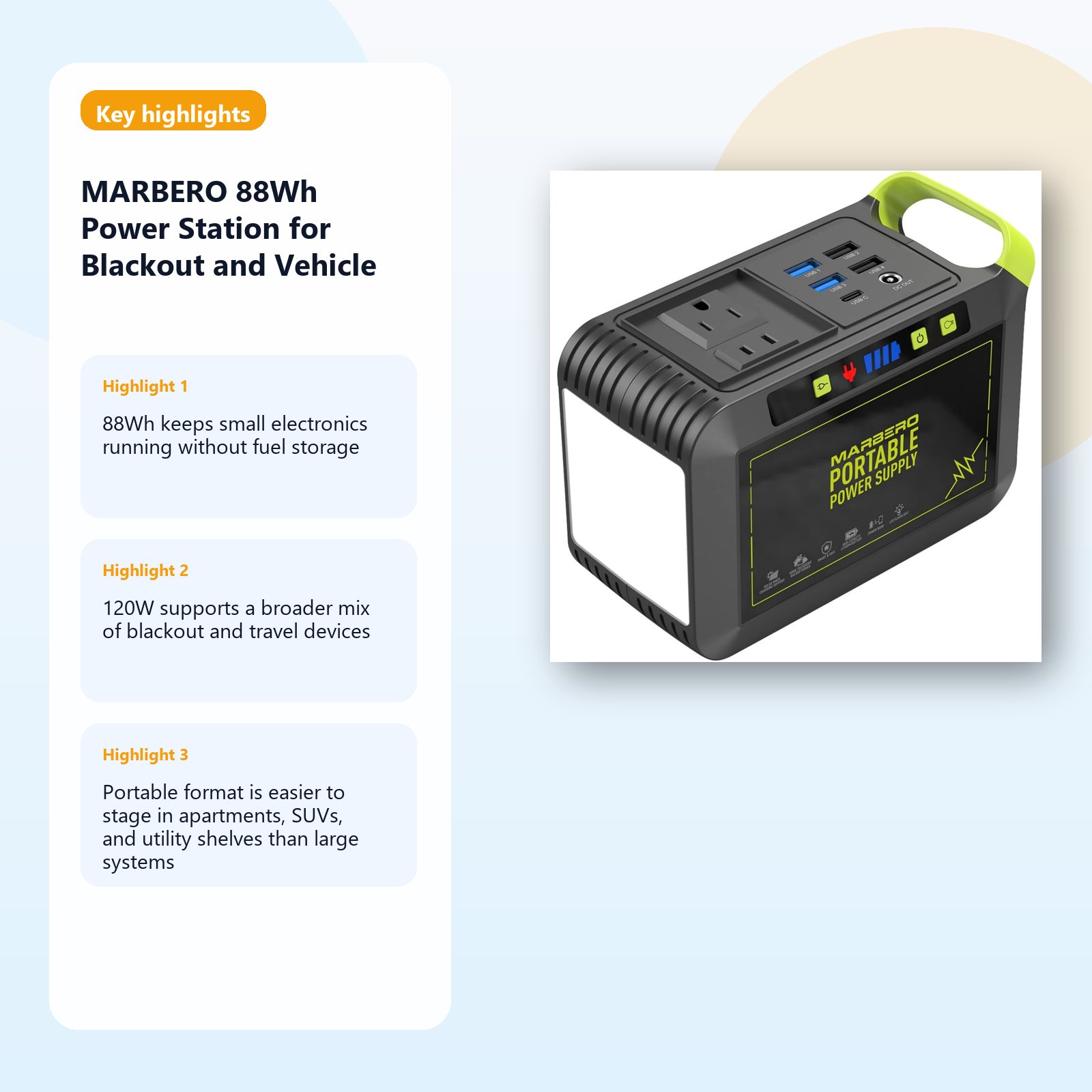 portable power station for blackout backup and vehicle readiness detail panel