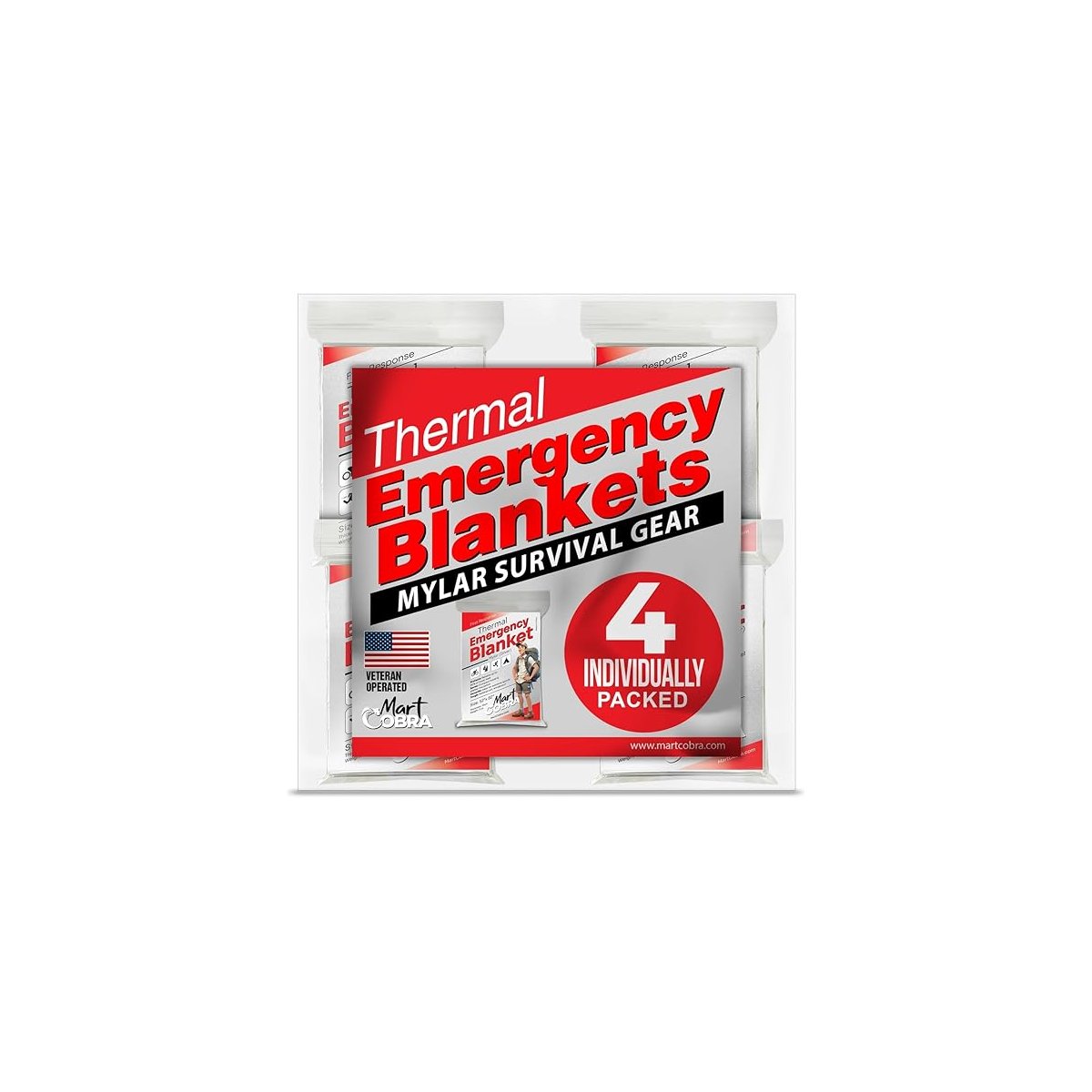 Mart Cobra Emergency Blanket 4-Pack – for Vehicle &amp; Go-Bag Readiness