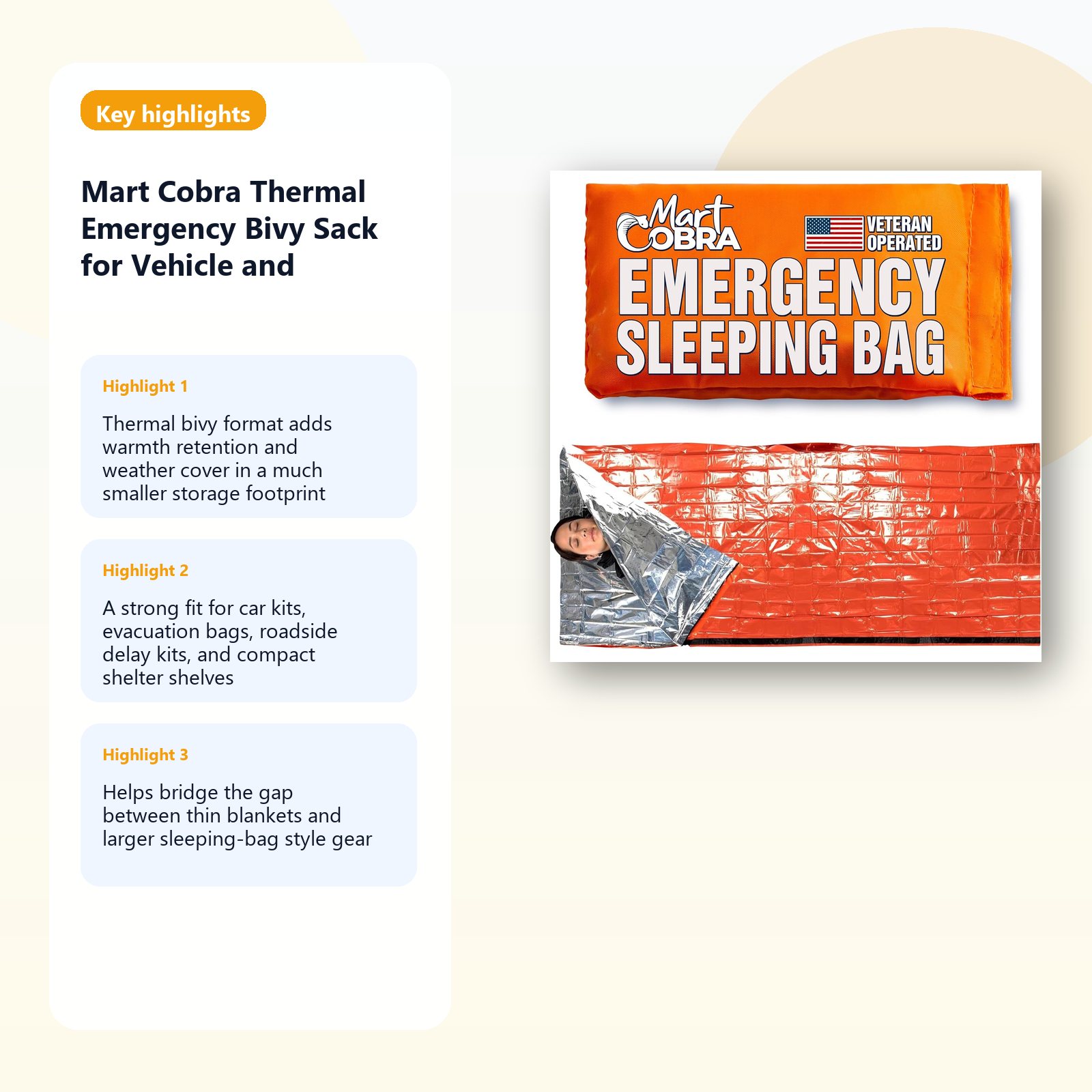 thermal emergency bivy sack for vehicle and go bag shelter layers detail panel