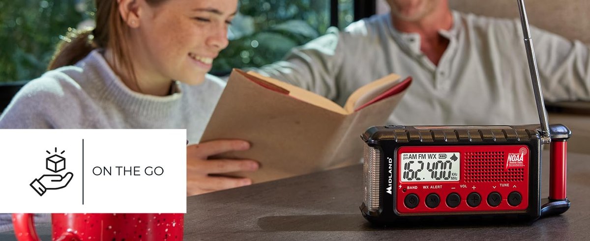 Midland Emergency Radio compact storage and deployment example - Storm & Disaster Alerts