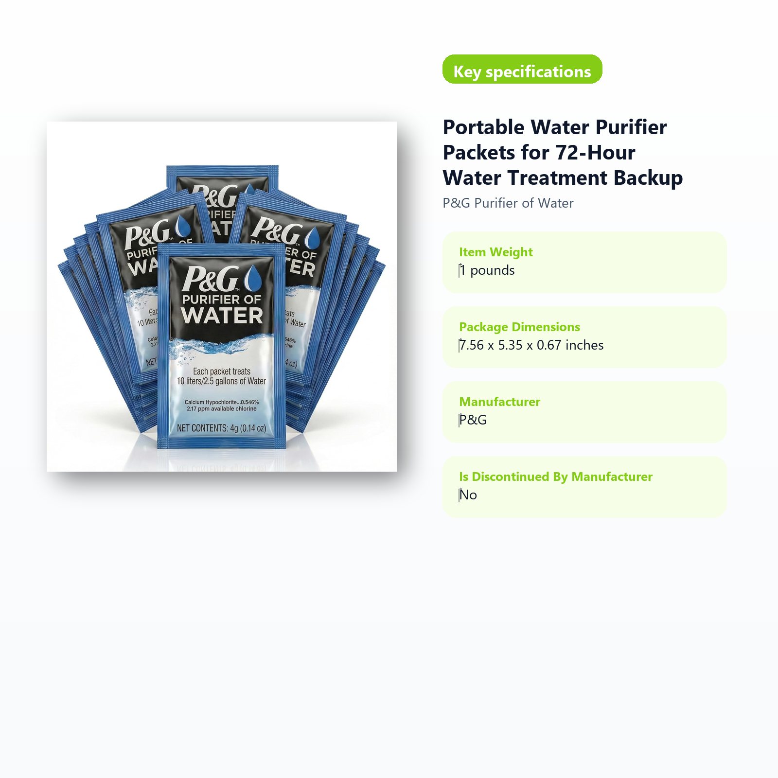 portable water backup for 72 hour readiness kits specifications guide