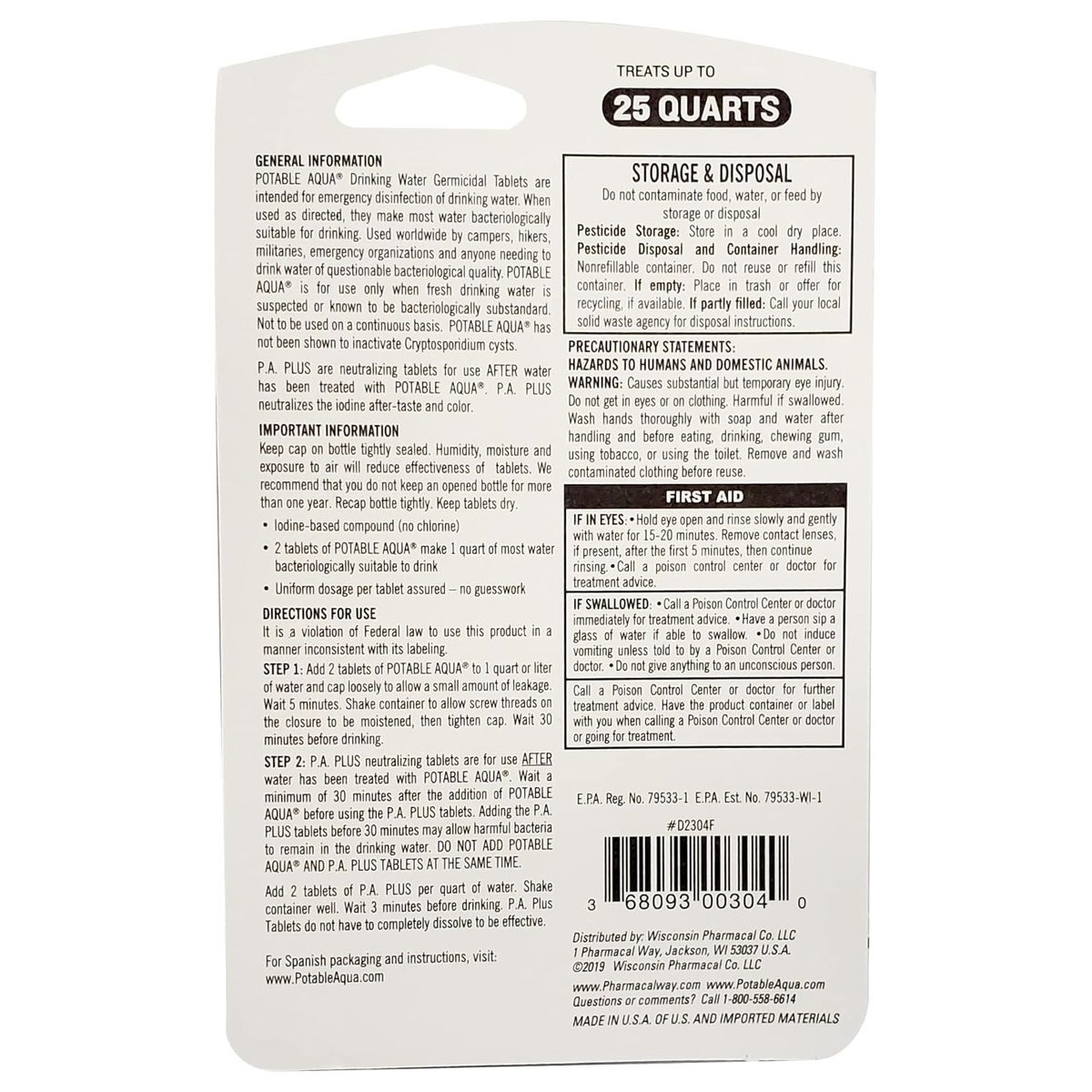 potable aqua Water Purification Tablets emergency preparedness use in field conditions - Emergency Water Treatment