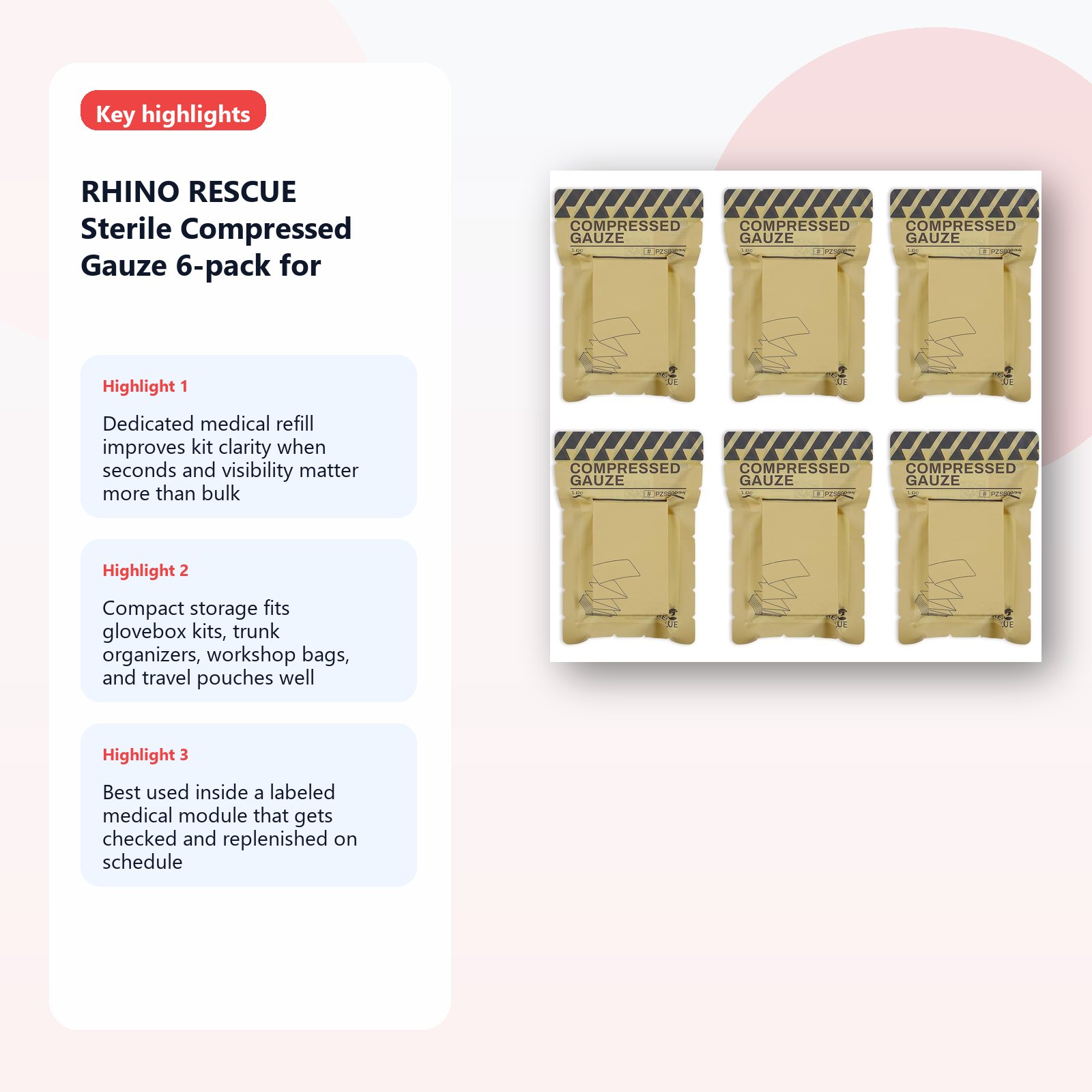 sterile compressed gauze for trauma refill kits detail panel