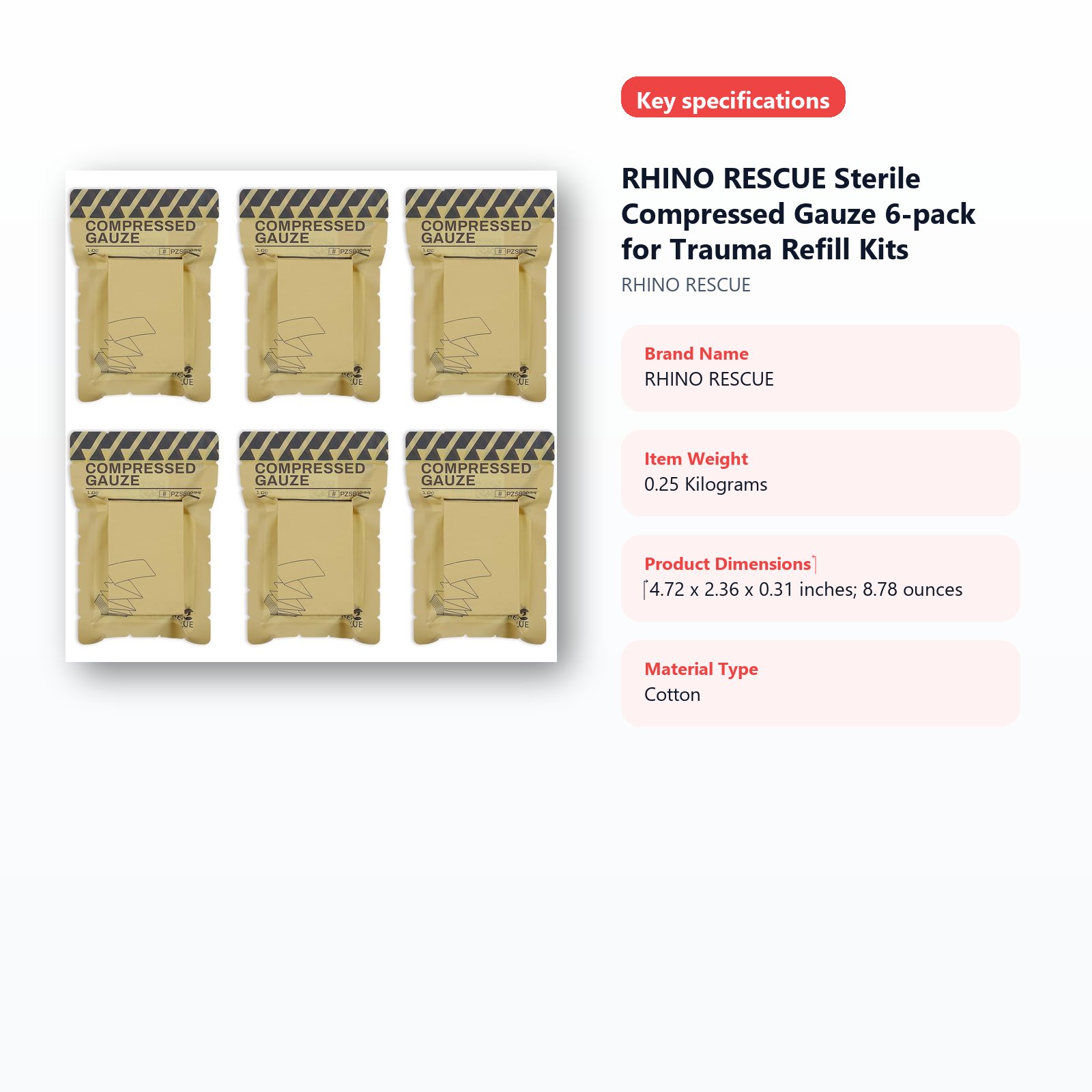 sterile compressed gauze for trauma refill kits specifications guide