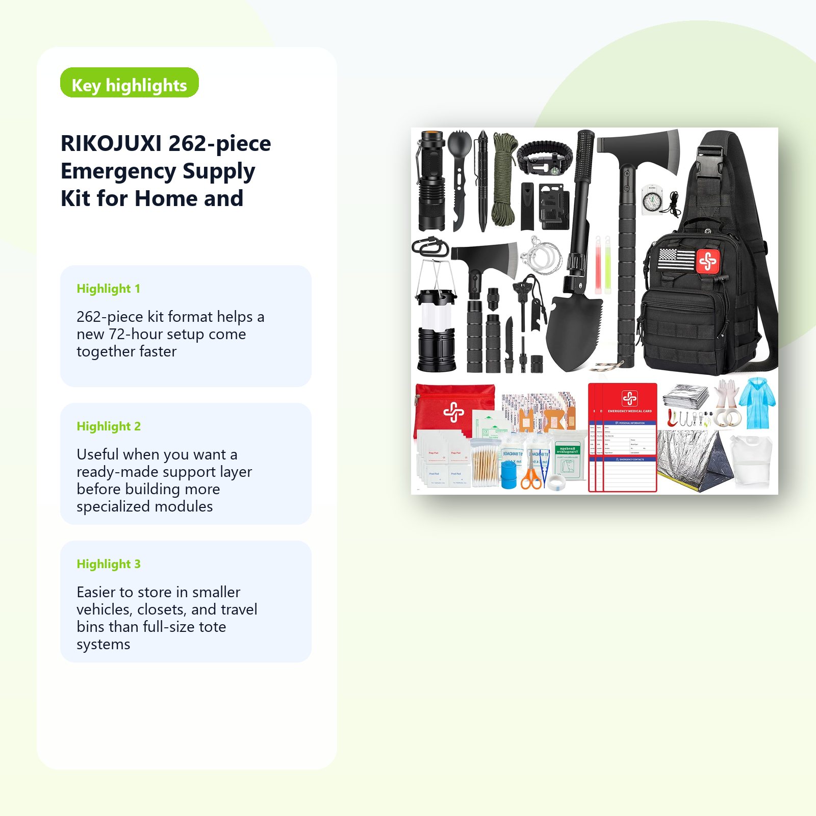 compact emergency supply kit for home and car readiness detail panel