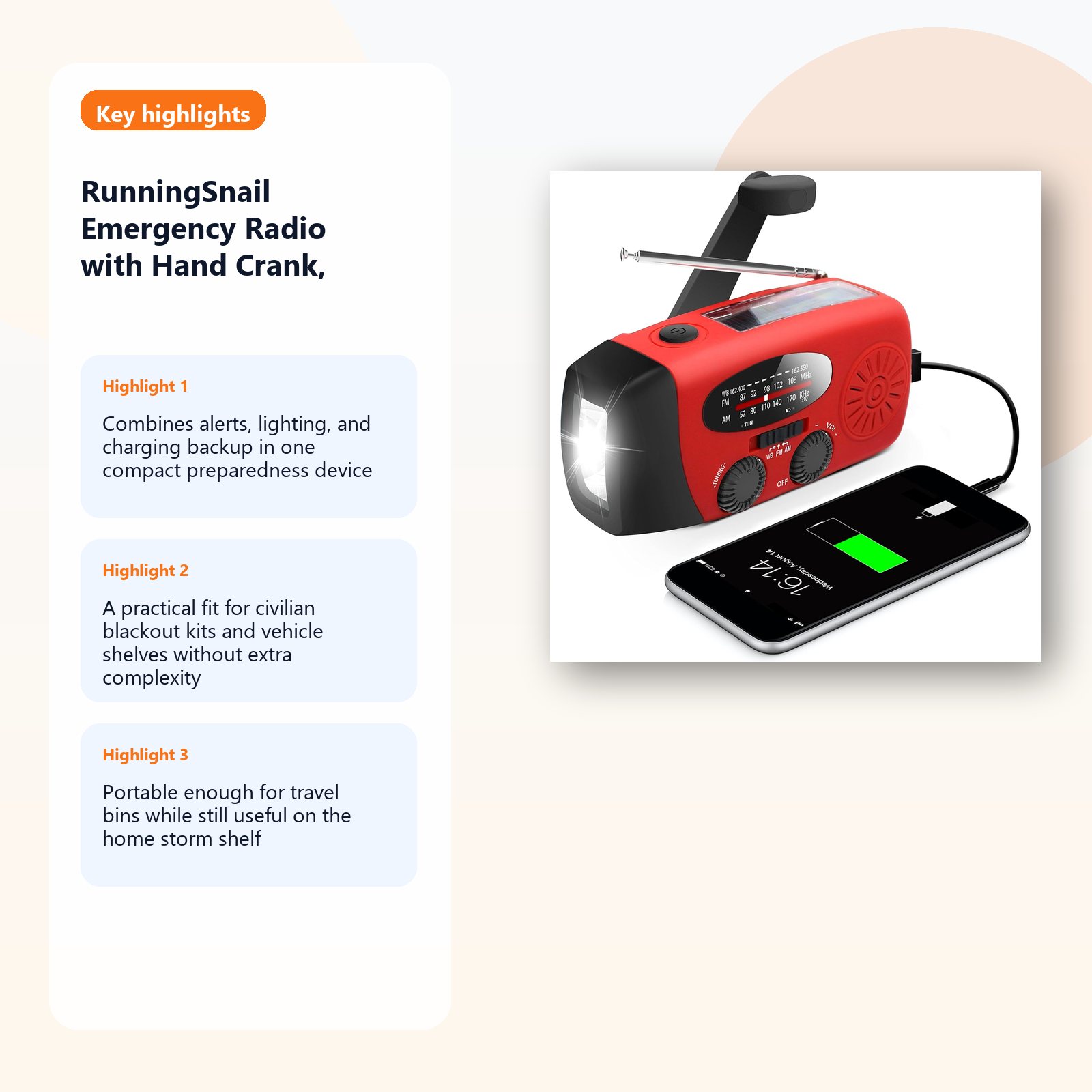 hand crank solar emergency radio for blackout and storm readiness detail panel