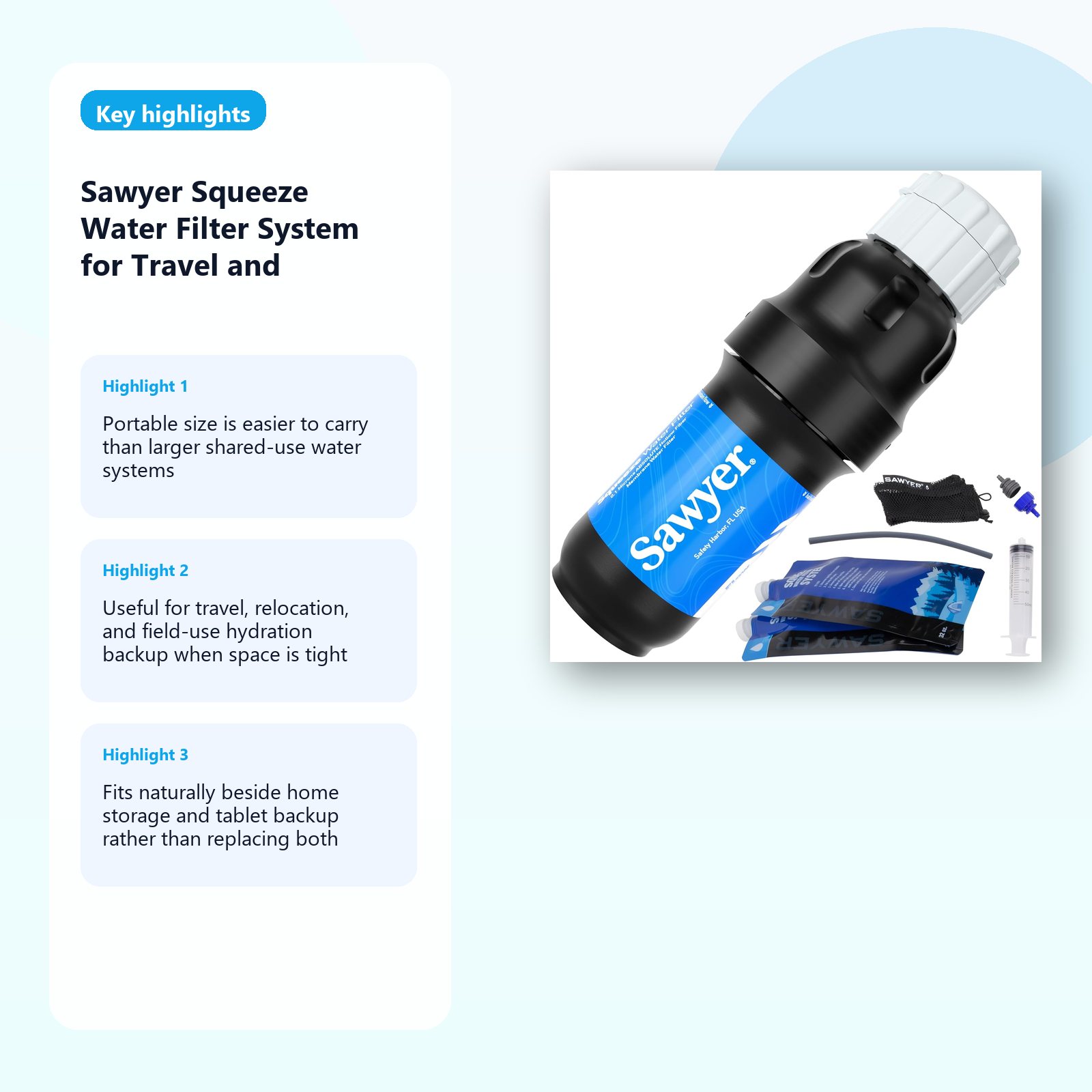 portable squeeze water filter for travel and backup water planning detail panel