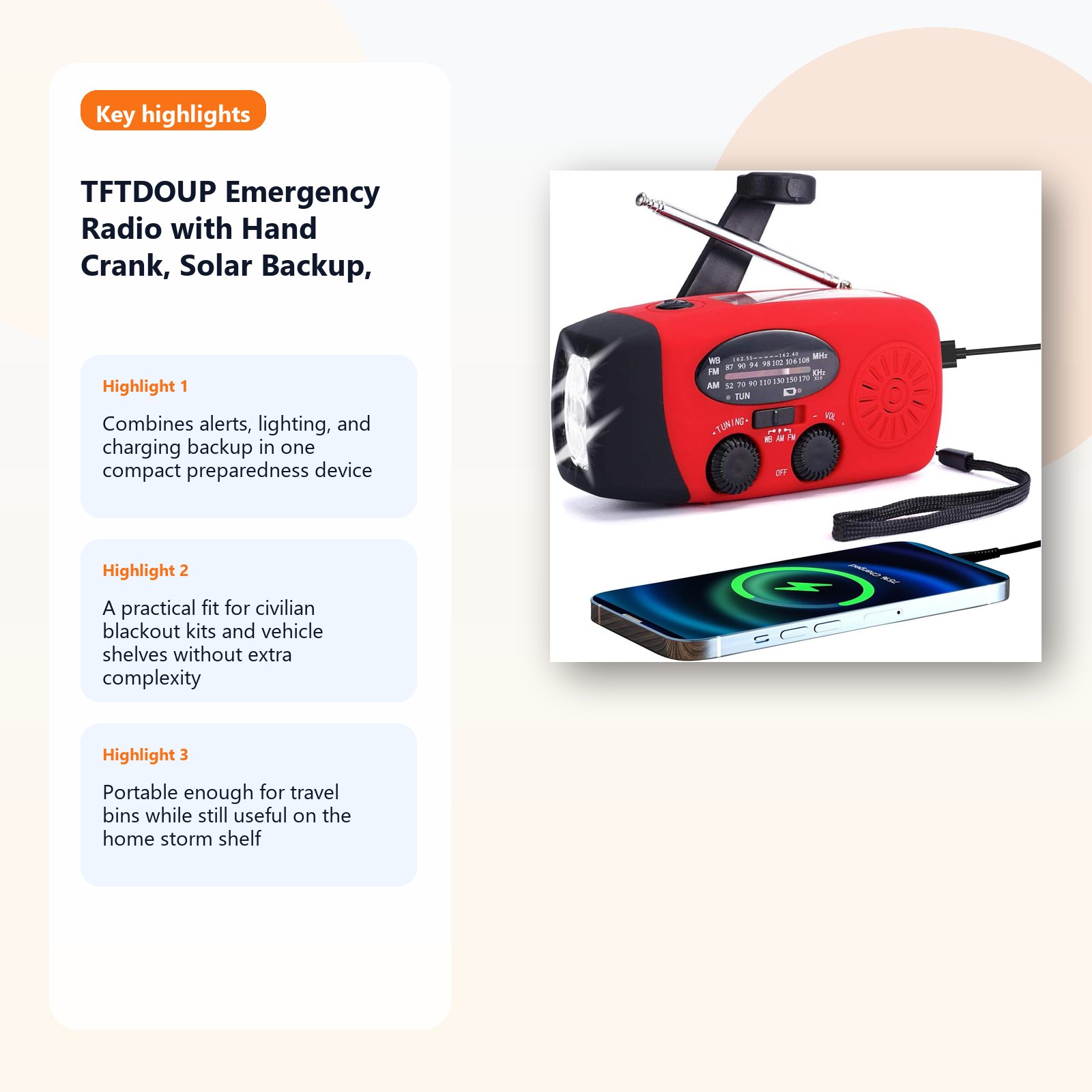 hand crank solar emergency radio for blackout and storm readiness detail panel