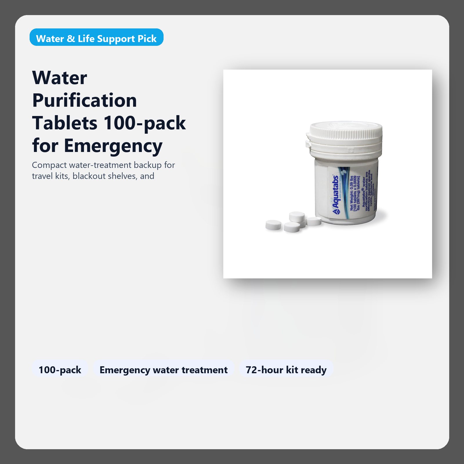 water purification tablets for emergency water treatment and backup storage hero