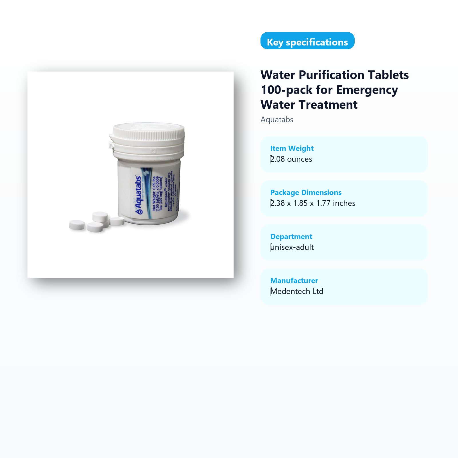 water purification tablets for emergency water treatment and backup storage specifications guide