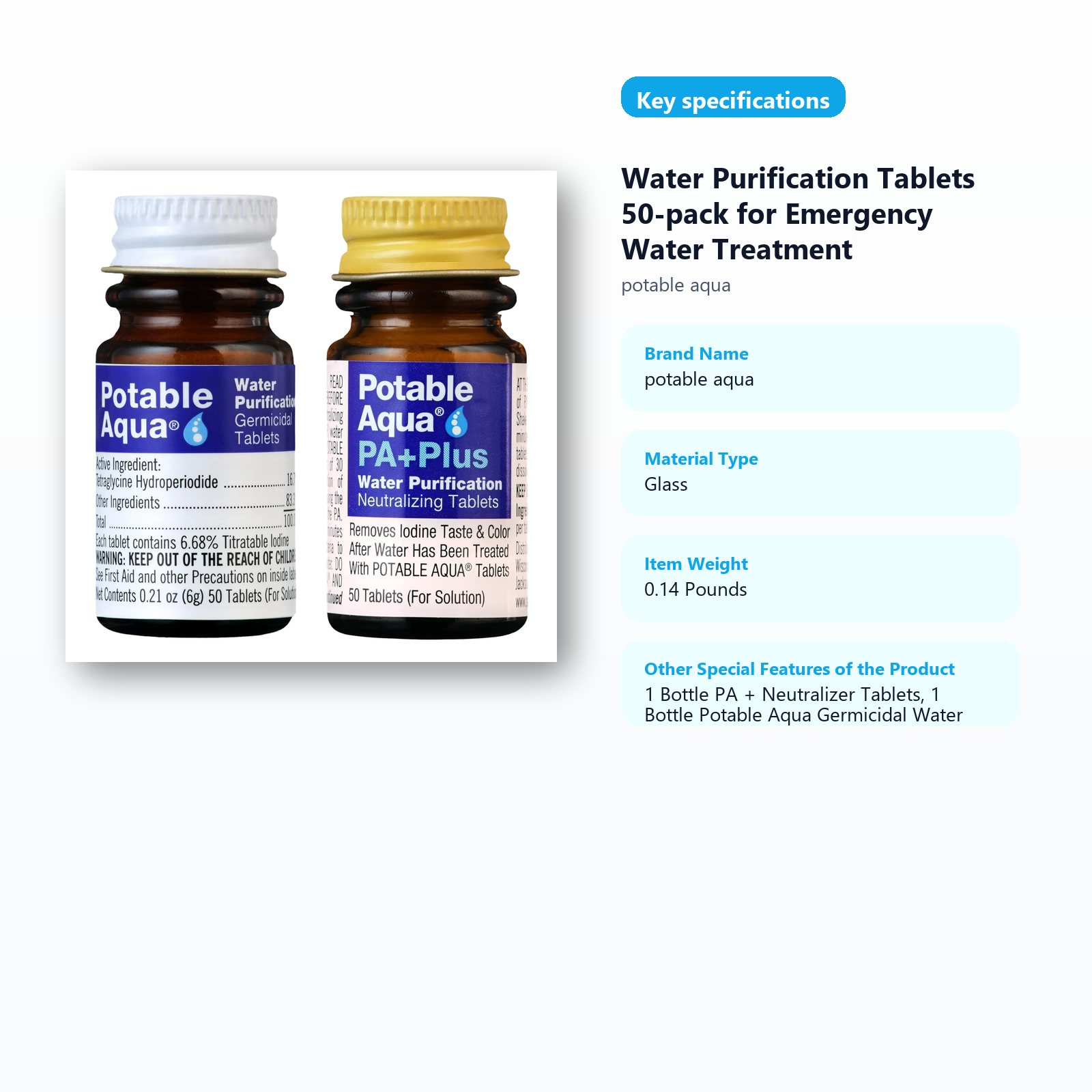 water purification tablets for emergency water treatment and backup storage specifications guide