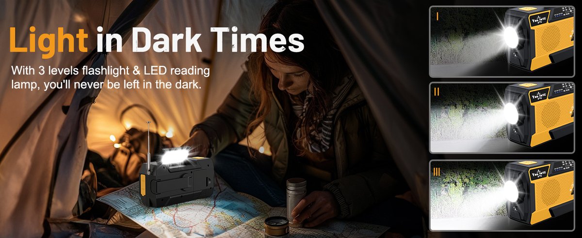 yesiwtc Emergency Radio product features and emergency use scenario - Storm & Disaster Alerts