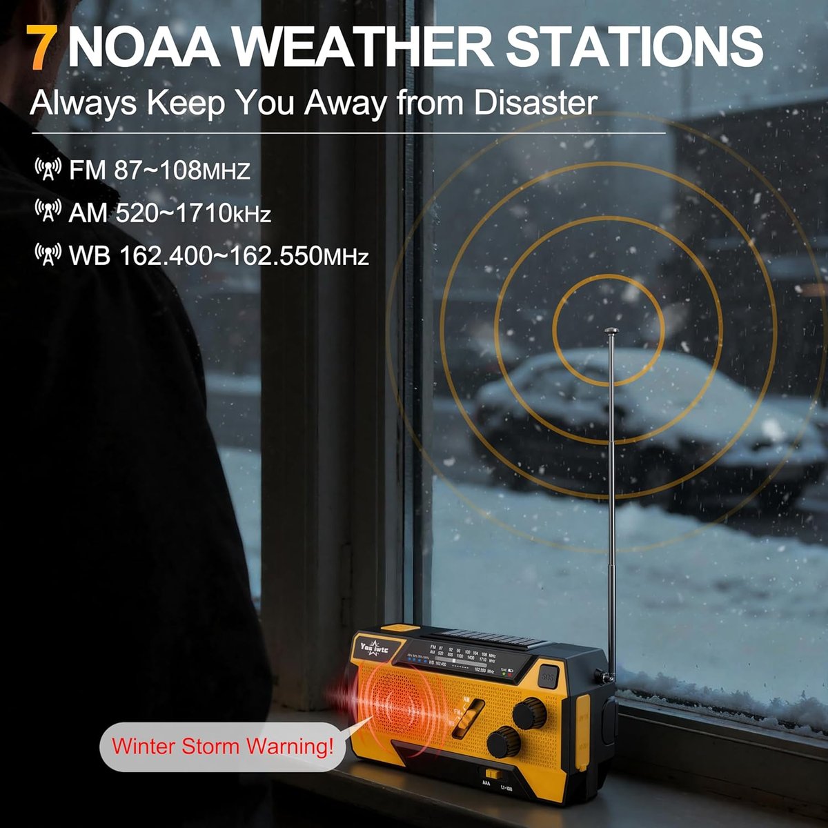 FosPower Emergency Weather Radio 2000mAh Portable Hand Crank