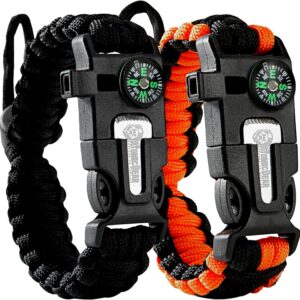 Atomic Bear Paracord Bracelet 2-Pack - Adjustable Fire Starter & Whistle