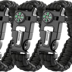 DIHAIMI 5-in-1 Paracord Survival Bracelet 6-Pack with Fire Starter, Compass & Emergency Whistle