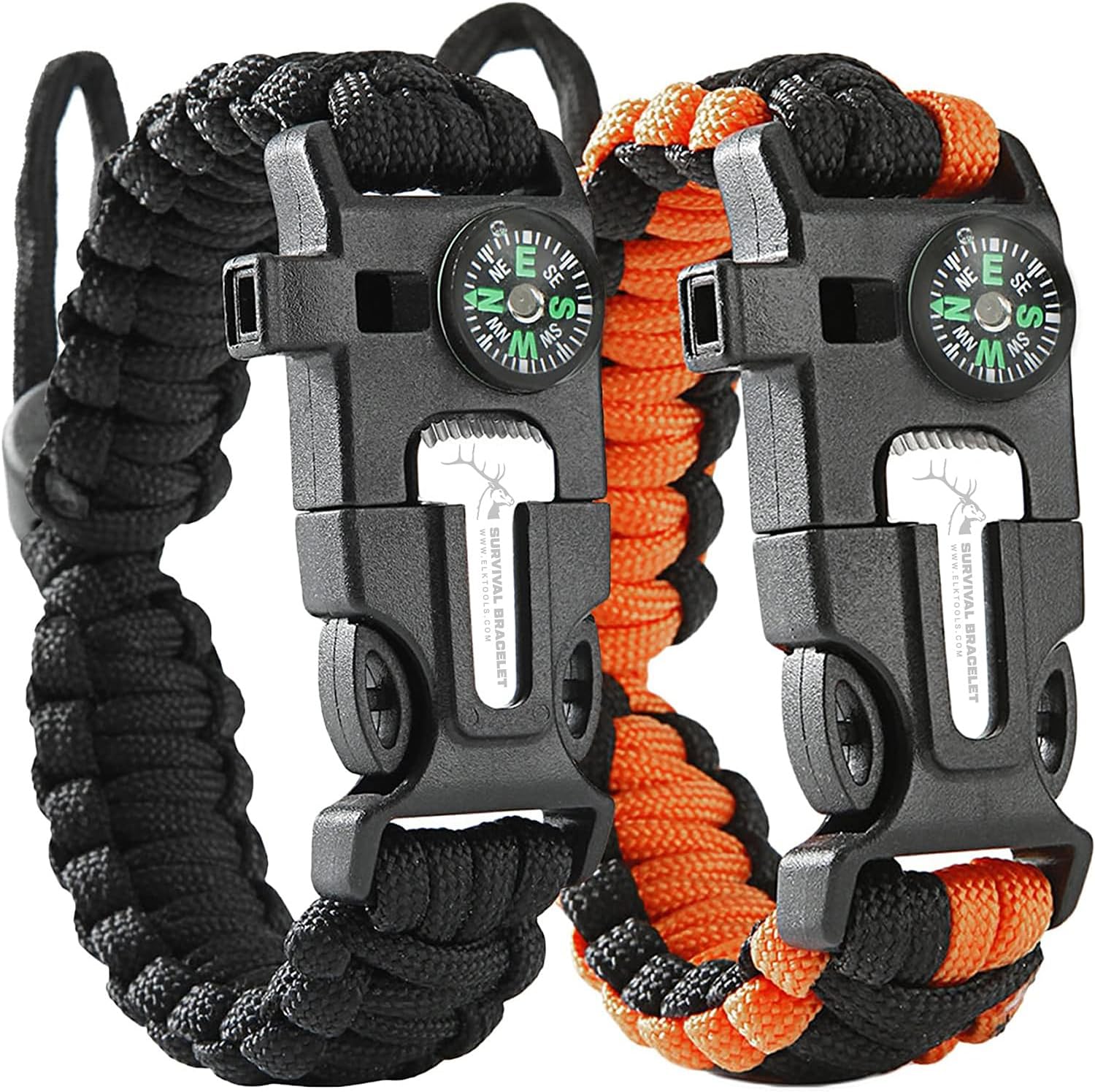 ELK Paracord Survival Bracelets 2-Pack Adjustable LED Flashlight