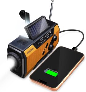 Radio solar de manivela, linterna multifuncional para acampar, radio de