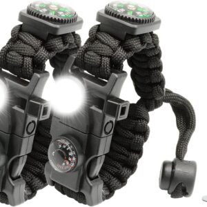 Quintessentialz 6-in-1 Paracord Survival Bracelet 2-Pack with Bottle Opener, Compass & Fire Starter